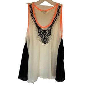 Giani Bini Chiffon Tank Cami Tribal Boho Large Flared Layering Semi-sheer EUC